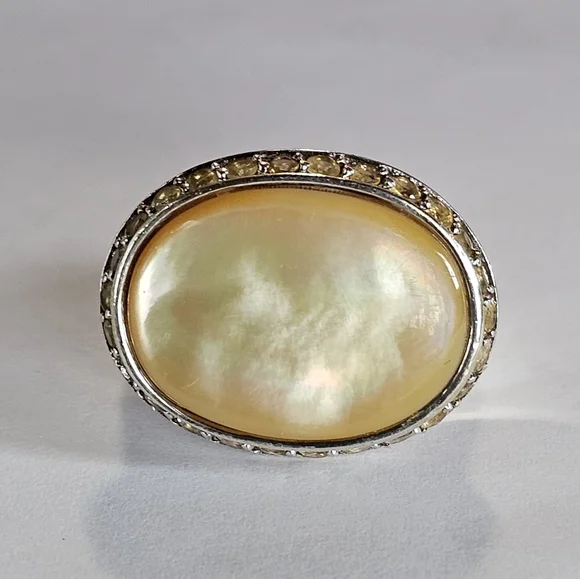 Vintage Mother of Pearl & Citrine Halo Ring in Sterling Silver Size 7! 😍 - Picture 1 of 3